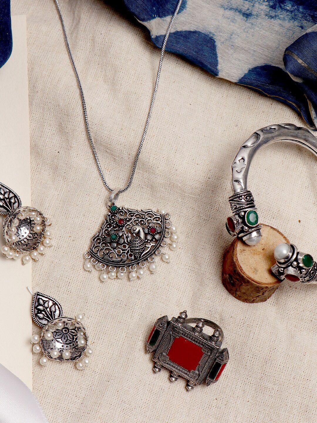 teejh women silver-plated jewellery set