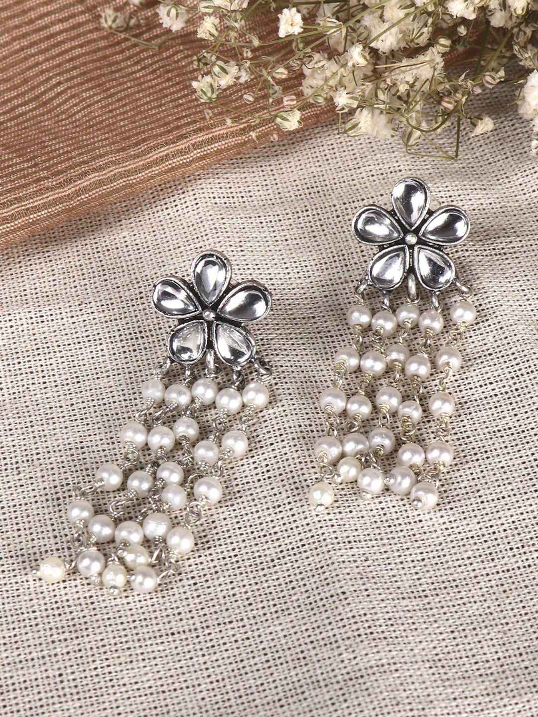 teejh women silver-toned contemporary drop earrings
