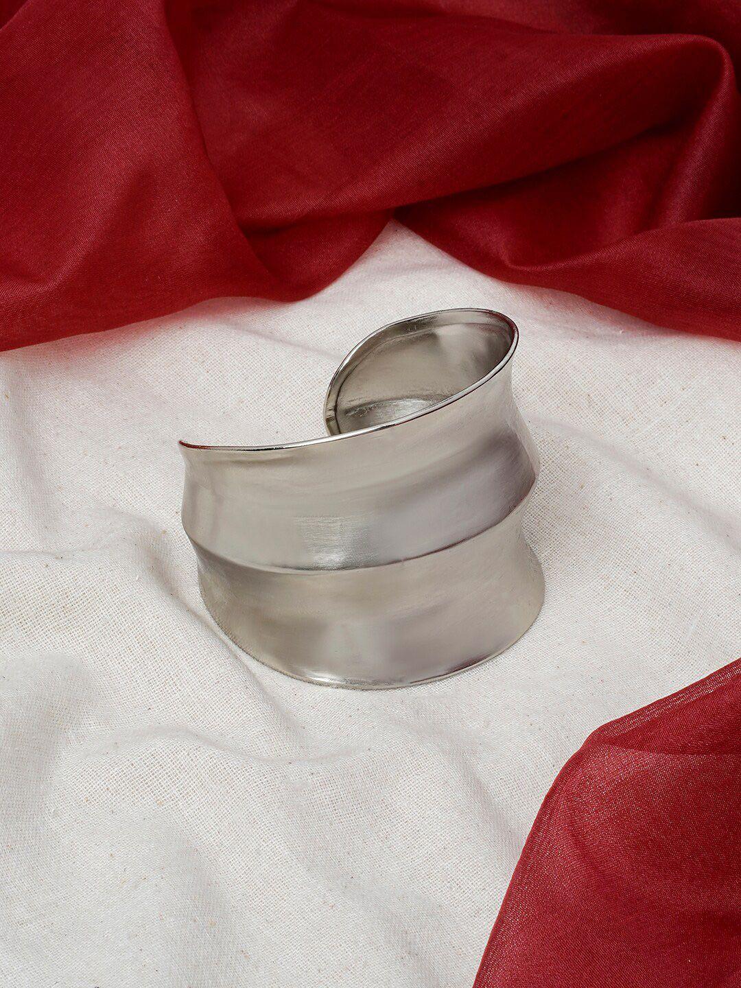 teejh women silver-toned oxidised silver-plated cuff bracelet