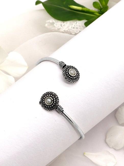 teejh aparna white circular silver oxidized bracelet for women