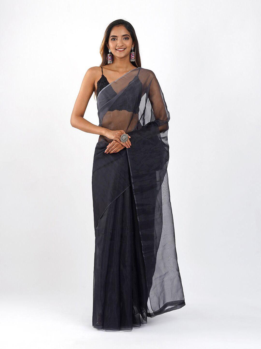 teejh black & grey organza designer saree