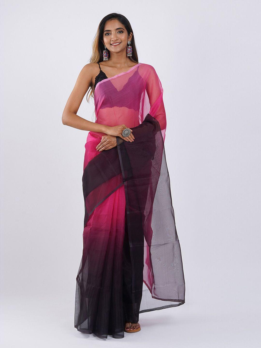 teejh black & pink organza designer saree