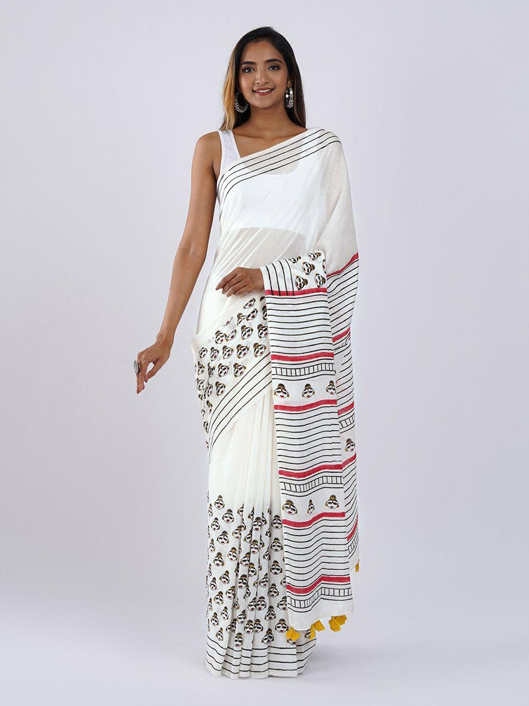 teejh black & white handloom saree