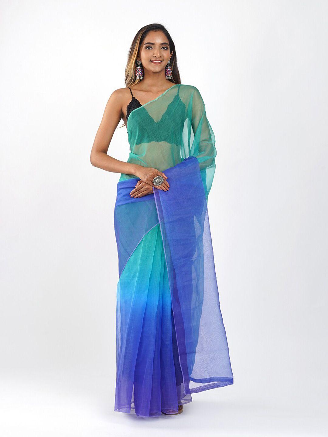 teejh blue & sea green organza designer saree