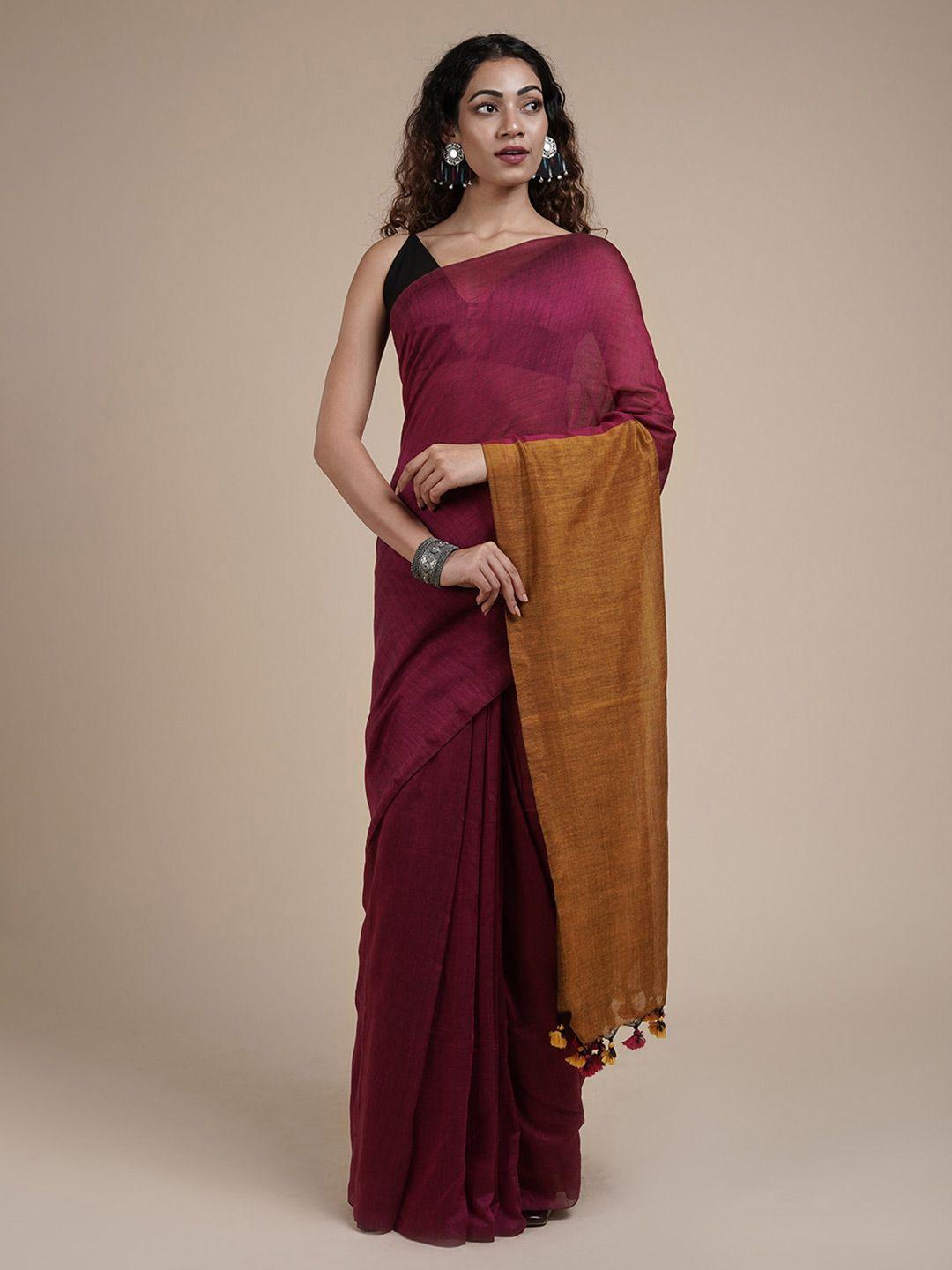 teejh colourblocked tasseled pure cotton saree