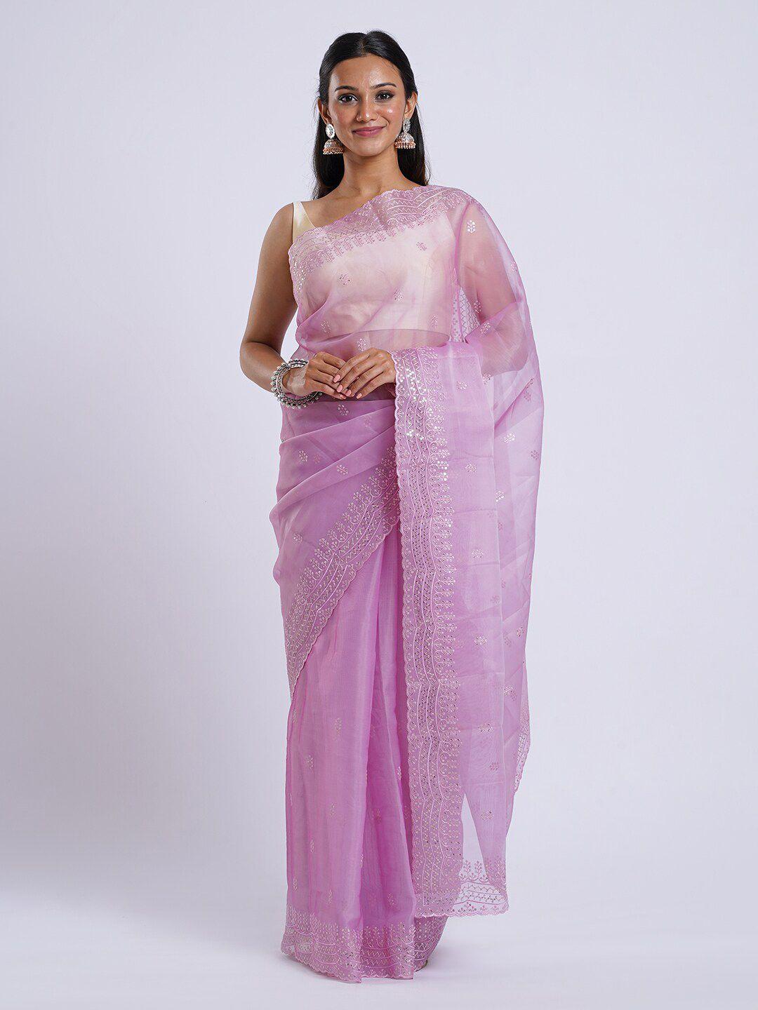 teejh embellished embroidered organza saree