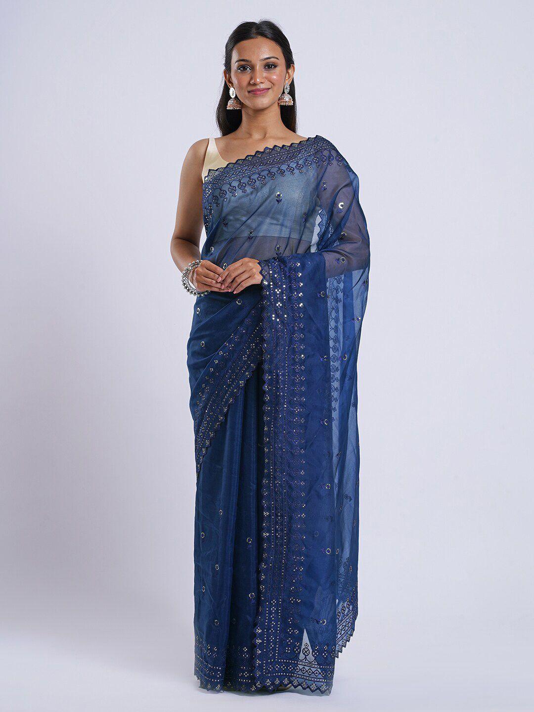 teejh embellished embroidered organza saree