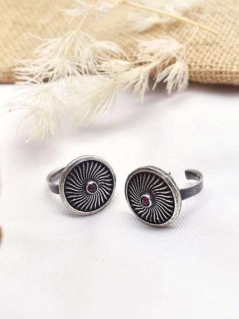 teejh ethnic adira silver oxidized toe ring for women
