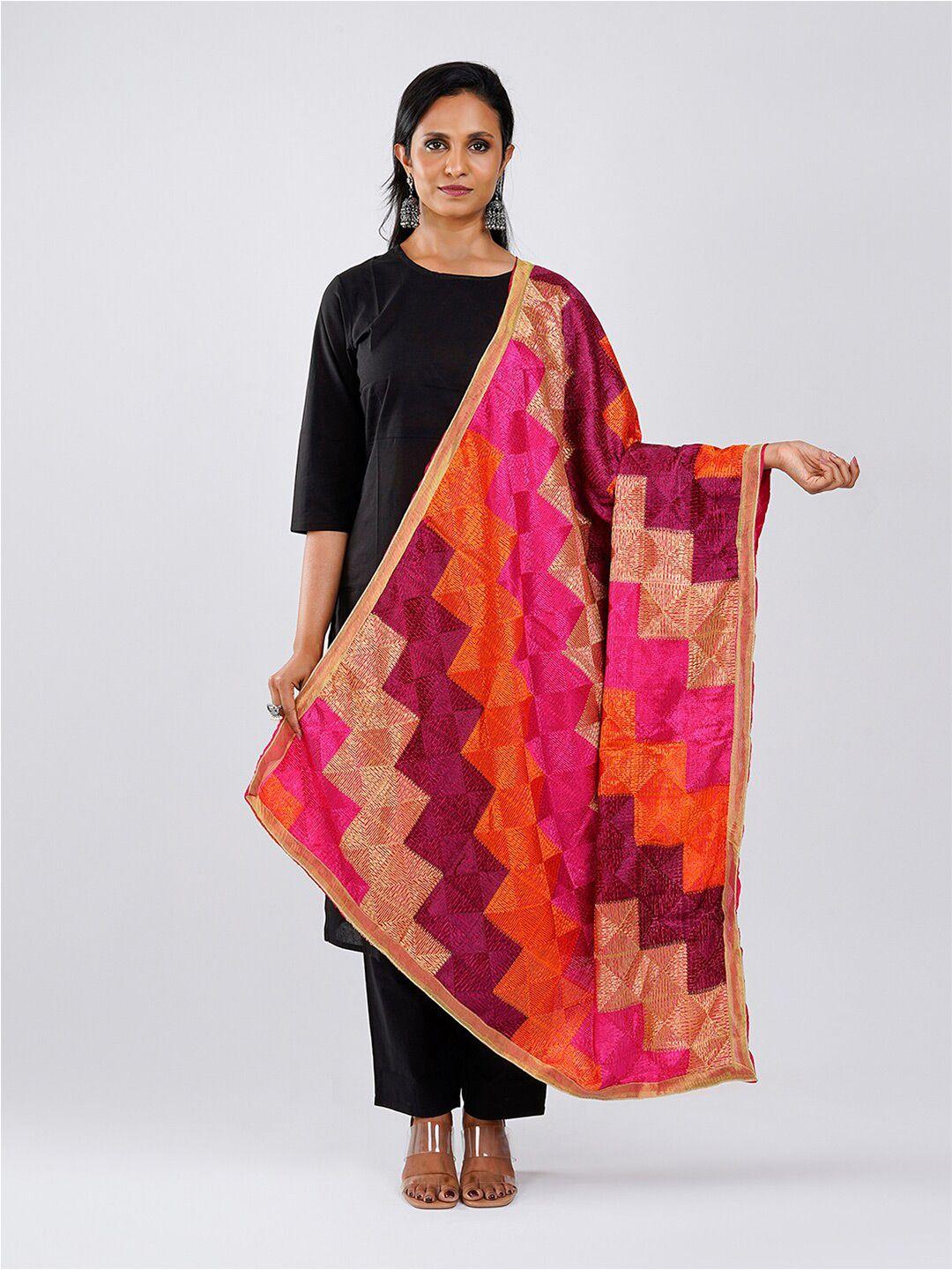 teejh ethnic motifs embroidered phulkari dupatta