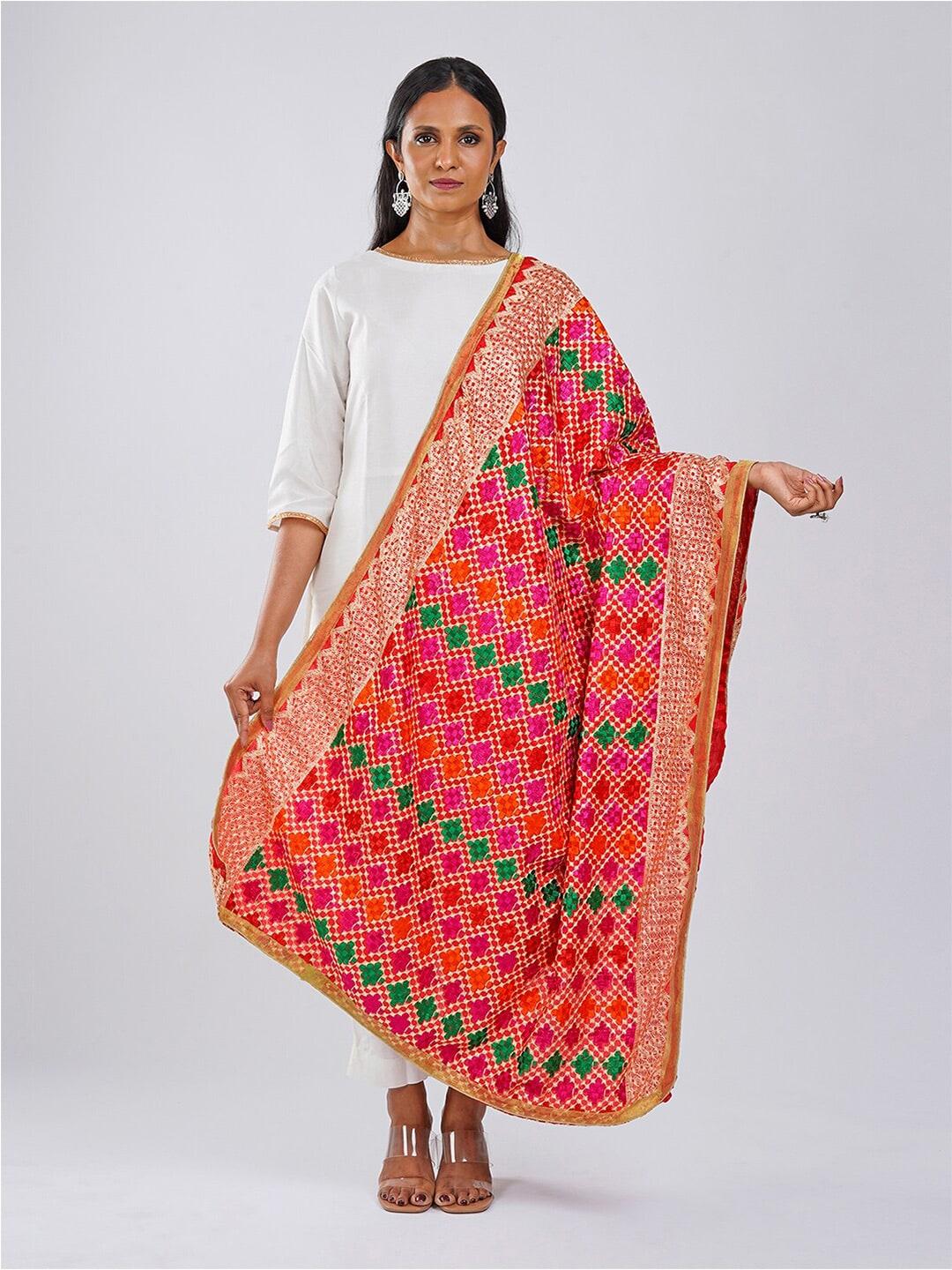 teejh ethnic motifs embroidered phulkari nylon dupatta