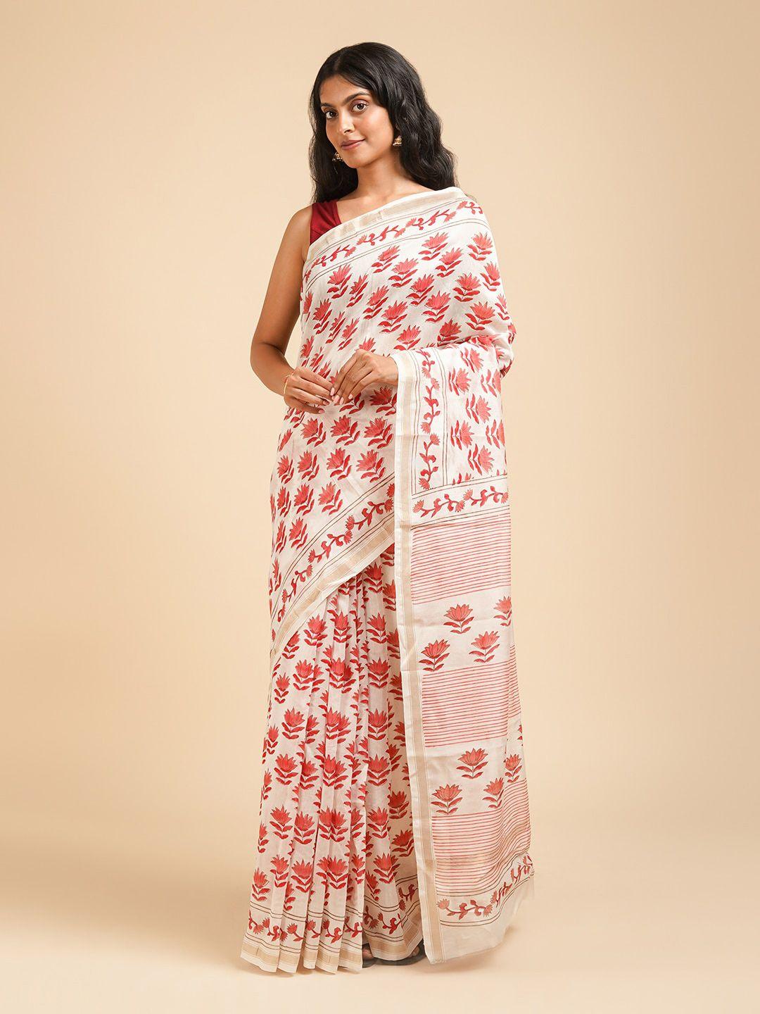 teejh ethnic motifs printed silk cotton chanderi saree