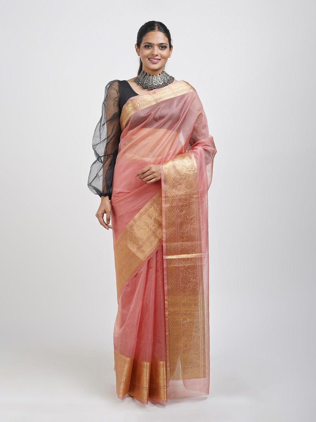 teejh ethnic motifs woven design zari organza saree