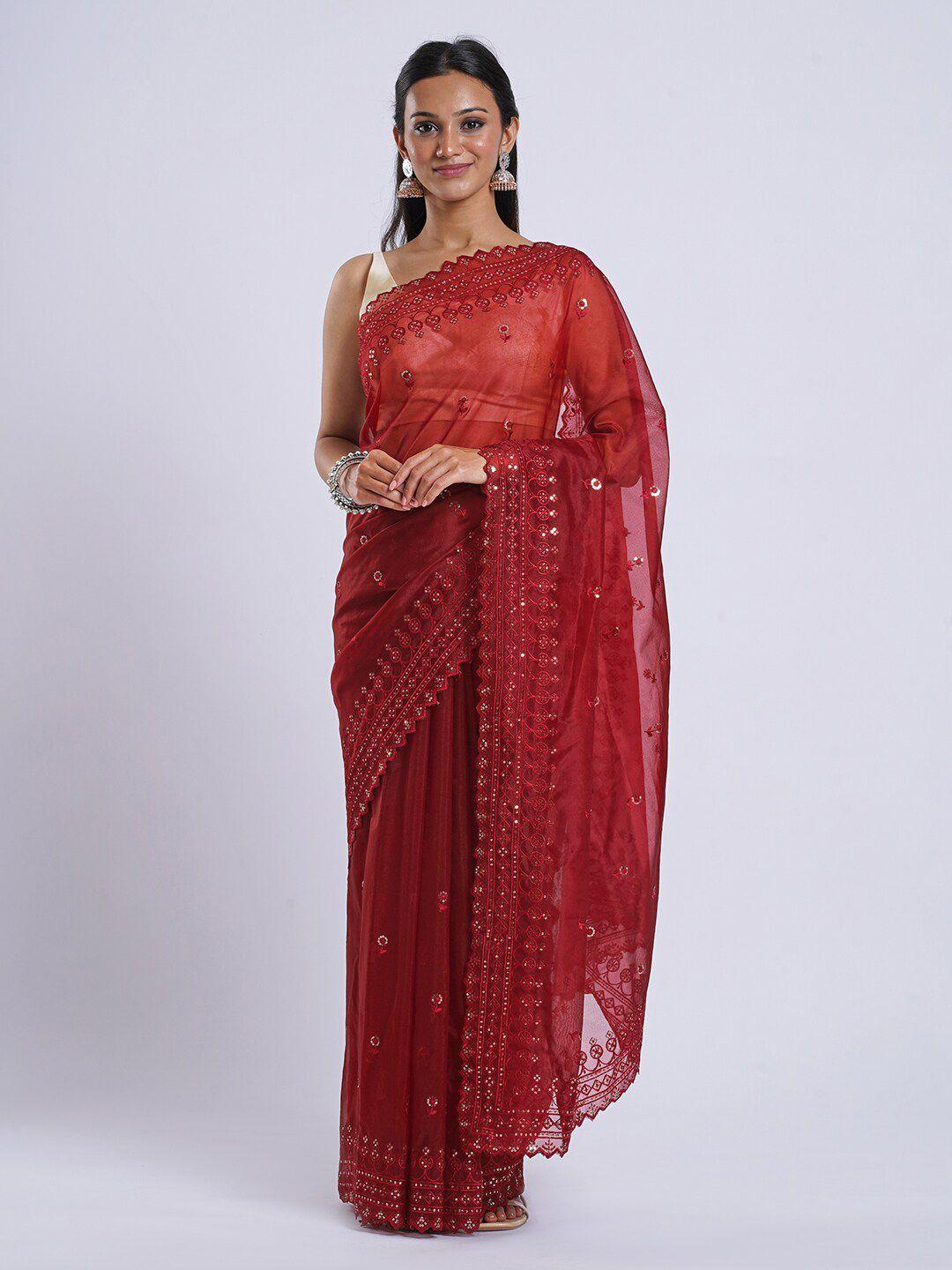 teejh floral embellished embroidered organza saree