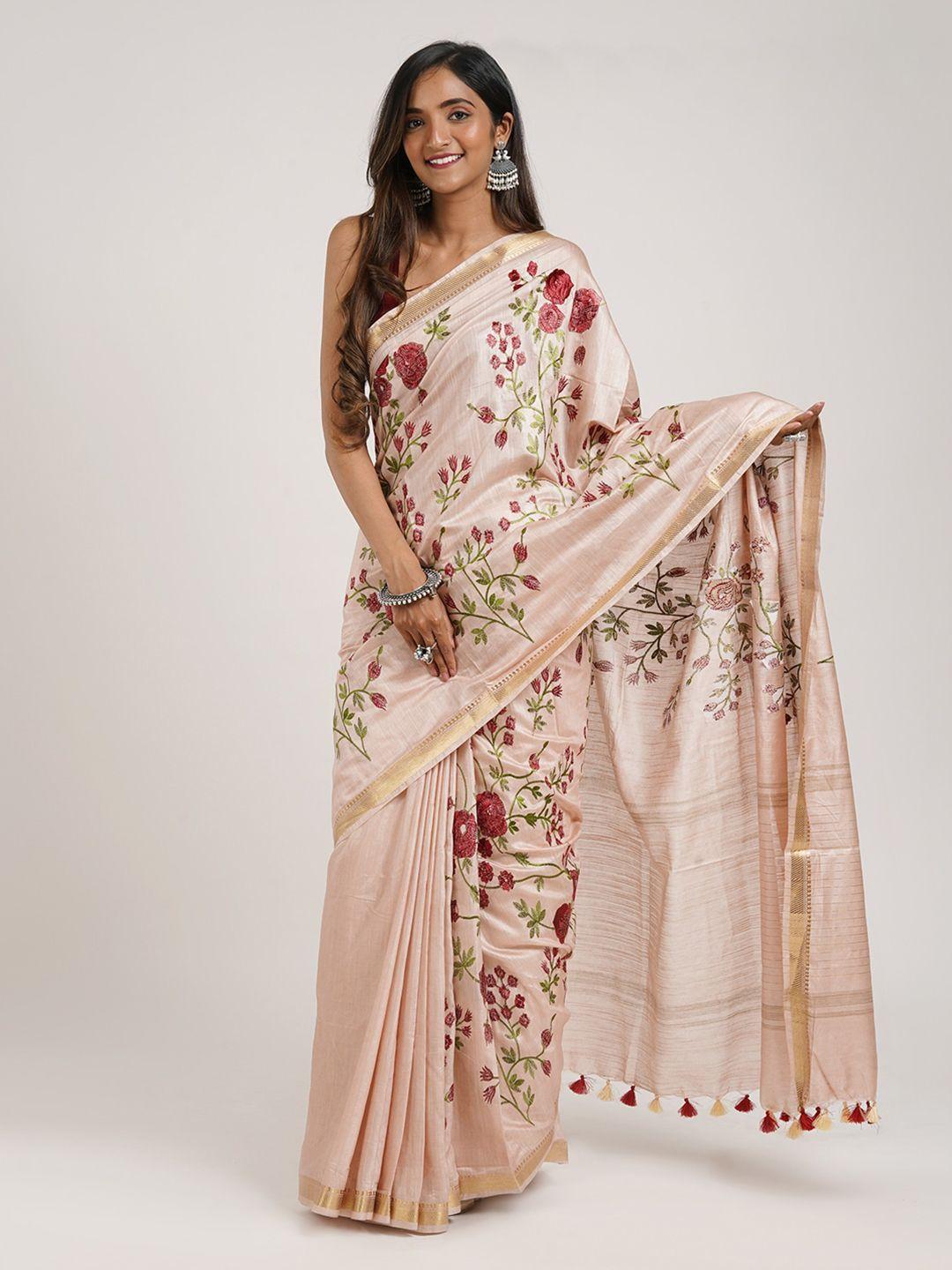 teejh floral embroidered zari saree