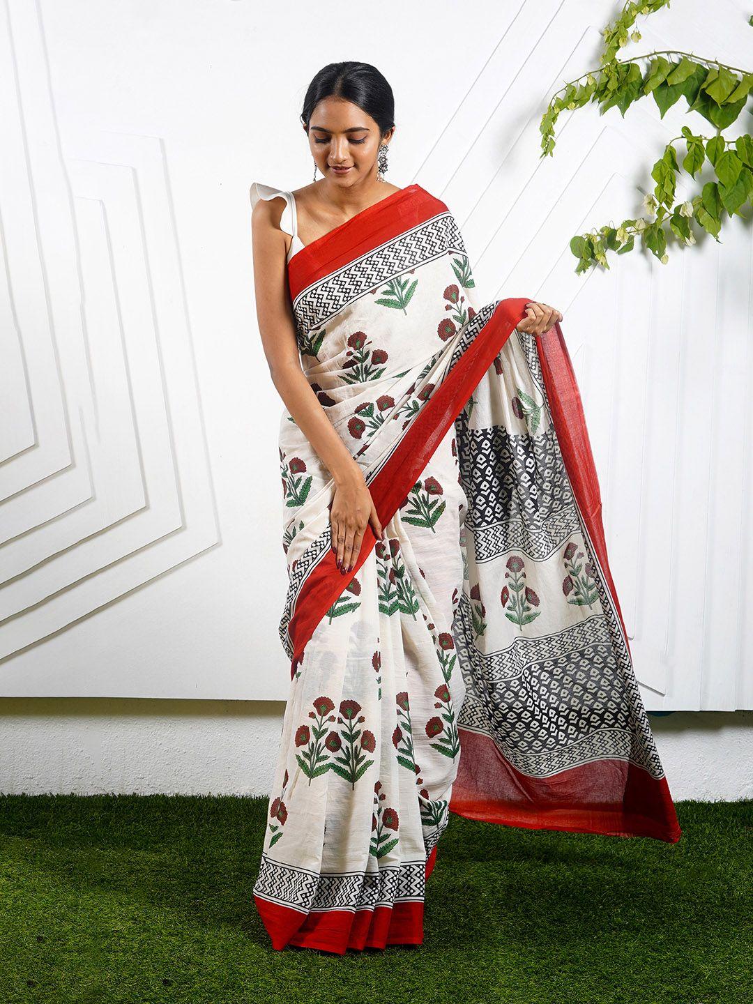 teejh floral printed pure cotton saree