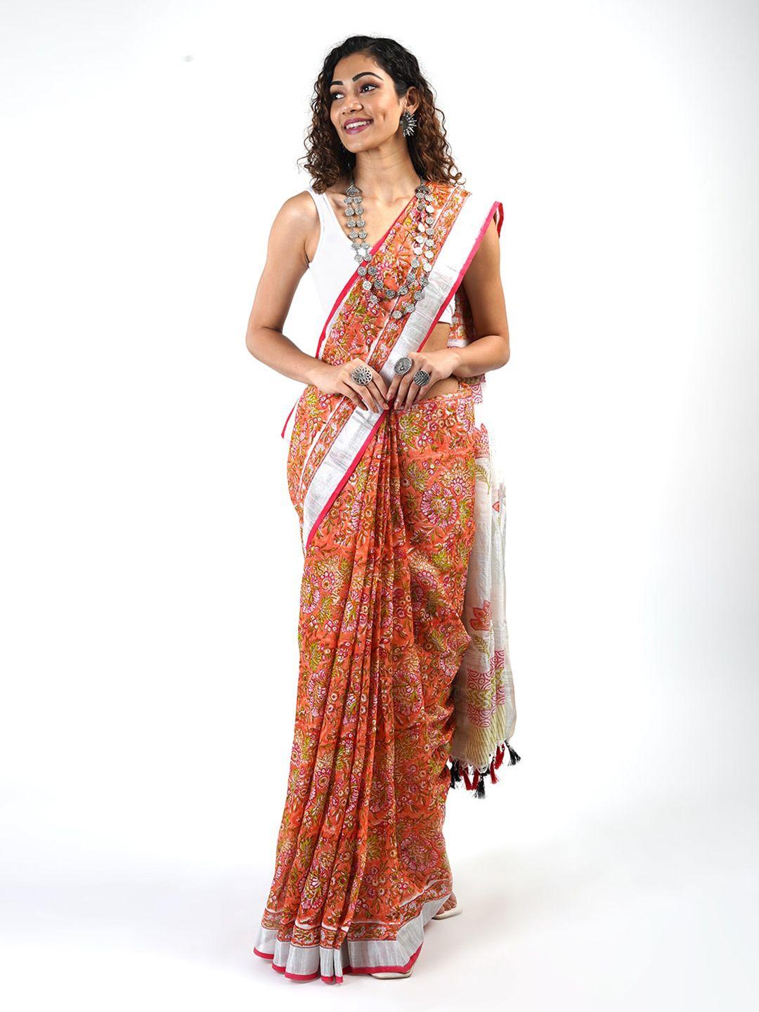 teejh floral printed zari saree