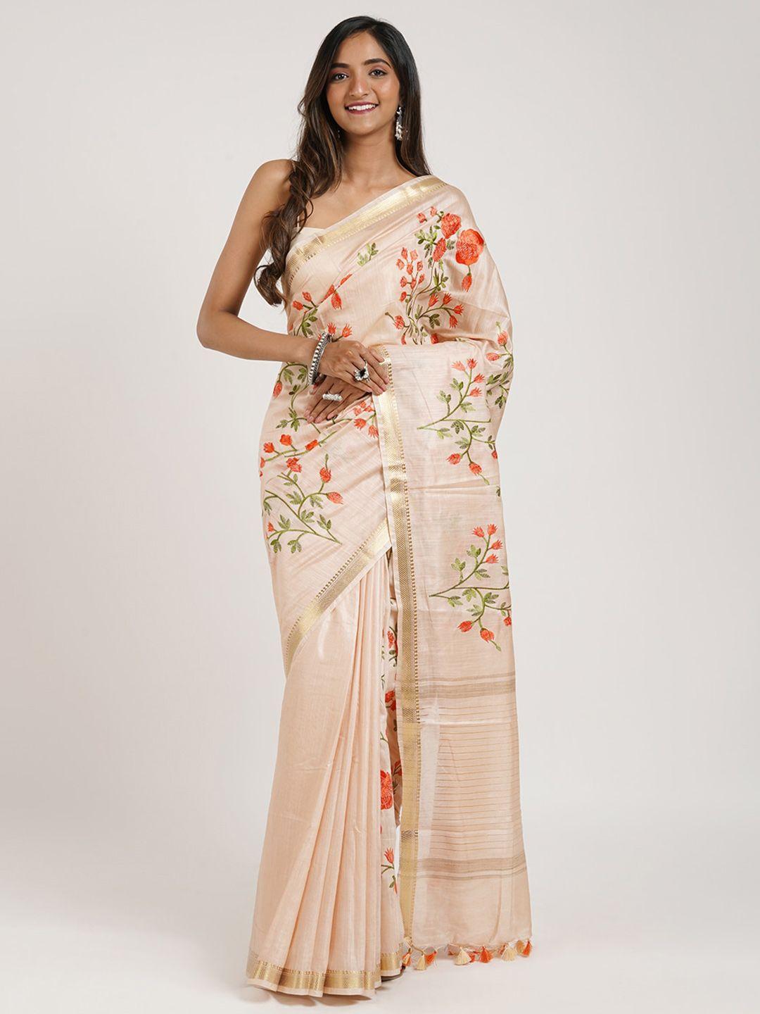 teejh floral printed zari saree