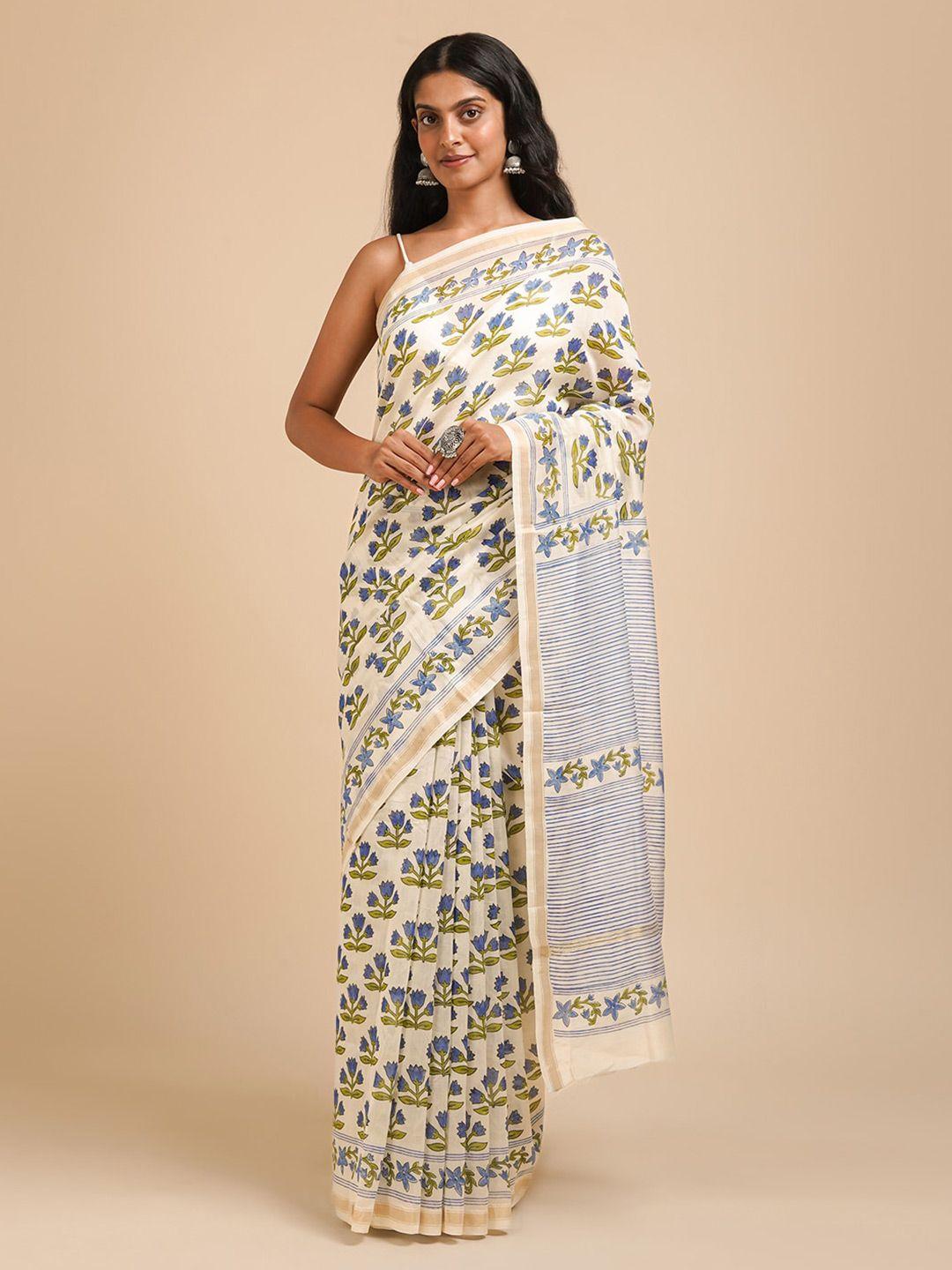 teejh floral zari silk cotton chanderi saree