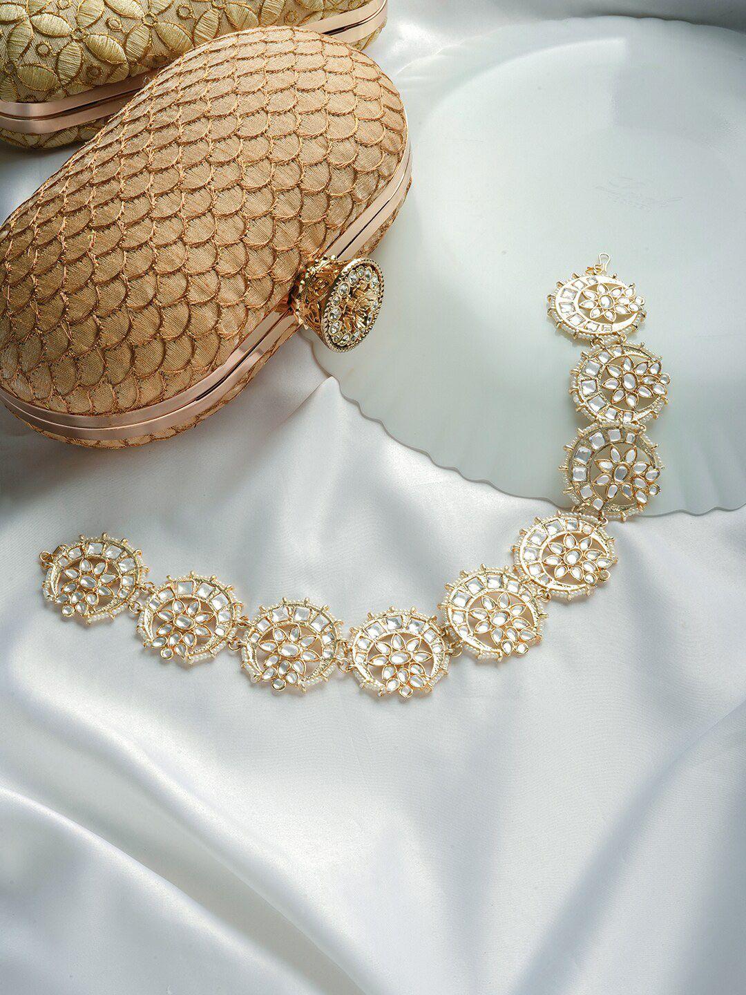 teejh kundan-studded & pearl beaded matha patti