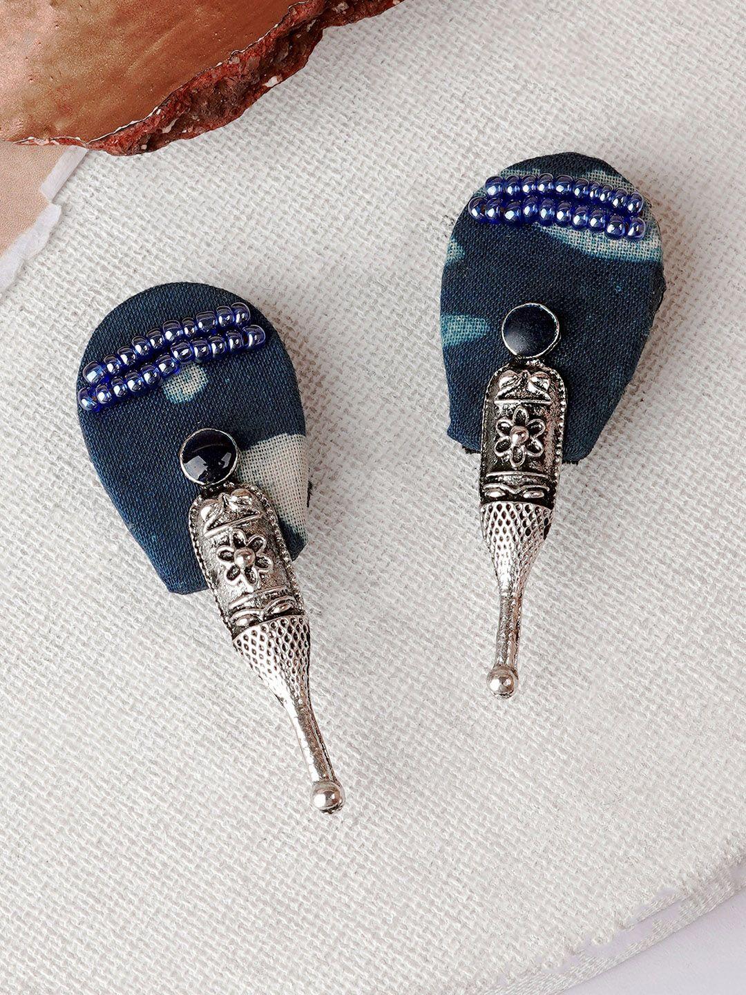 teejh nayanika silver-plated contemporary drop earrings