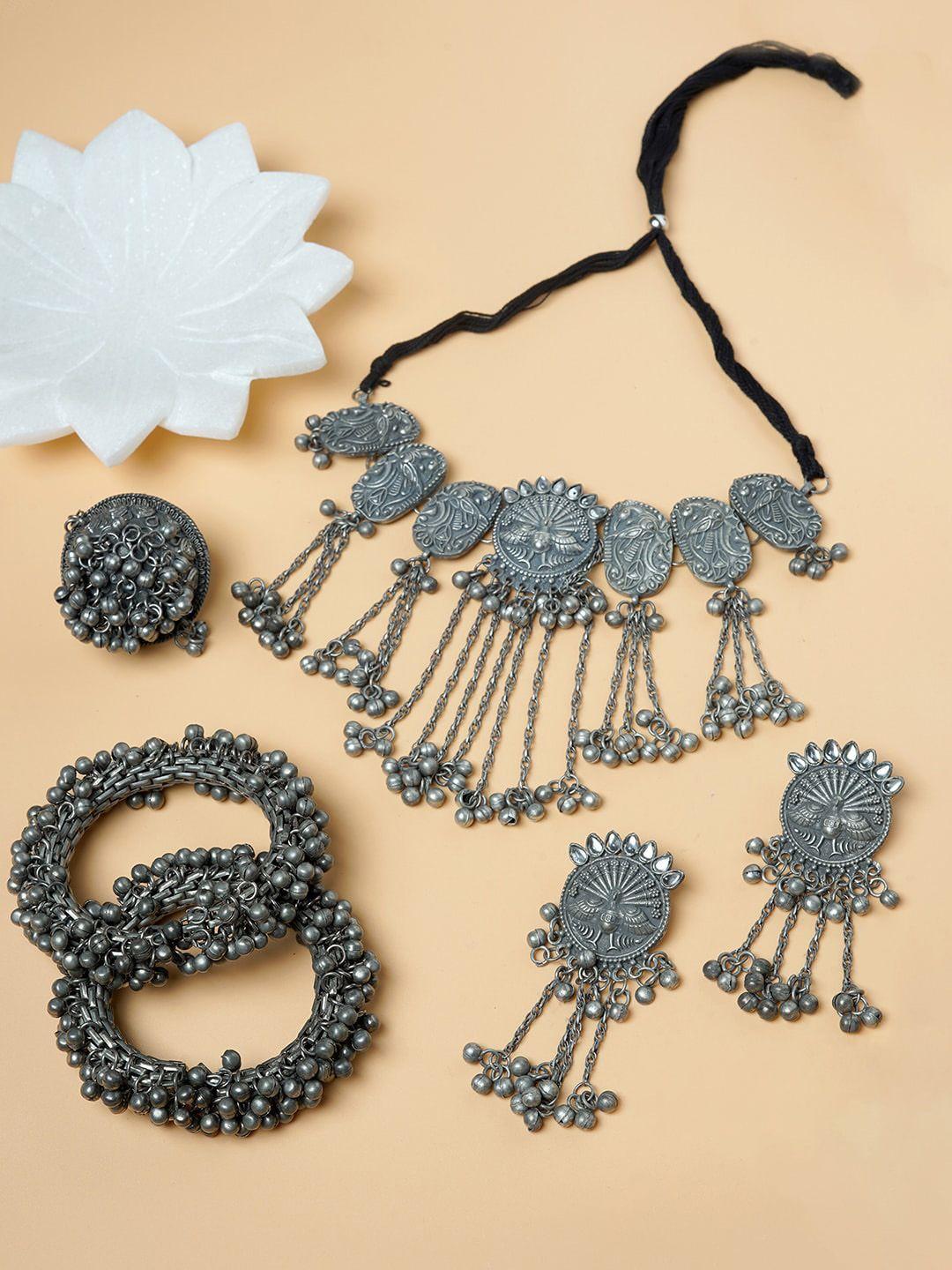teejh oxidised silver-plated jewellery set