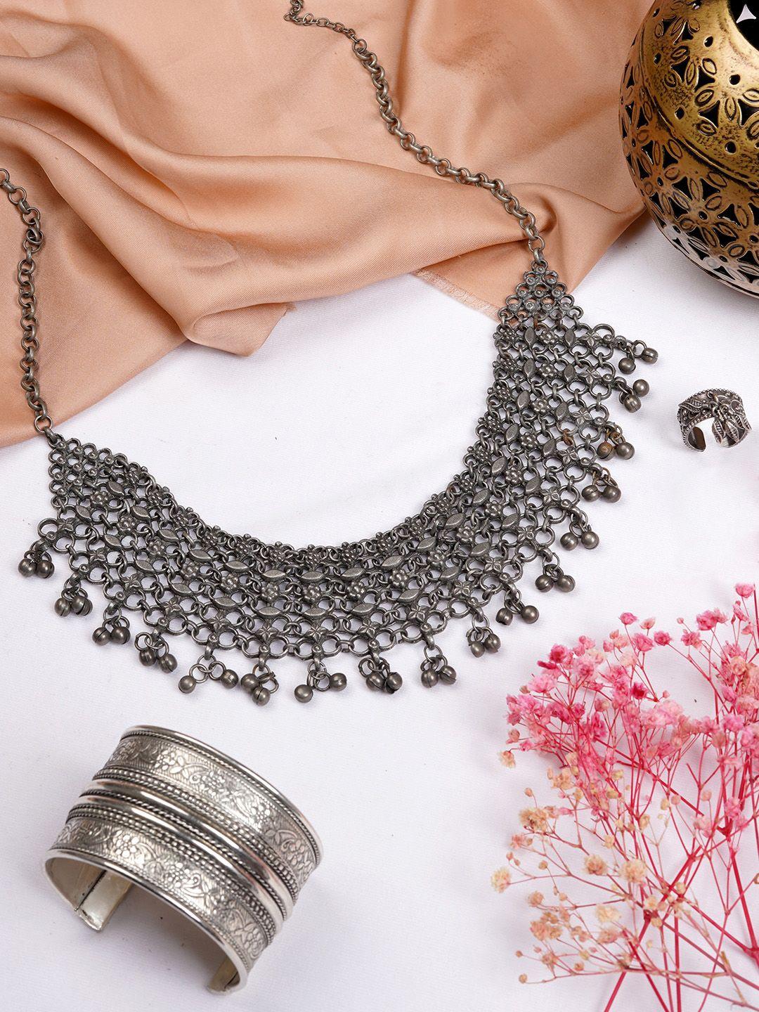 teejh oxidised silver-toned ghungroo jewelry set