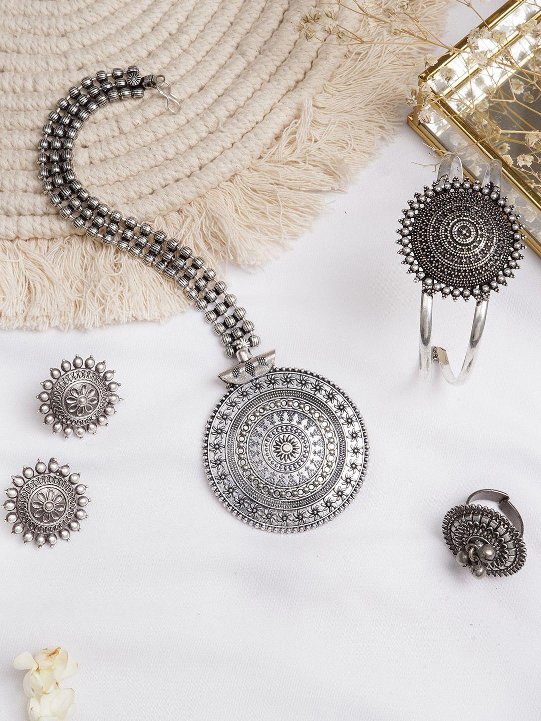teejh oxidised silver-toned jewellery set