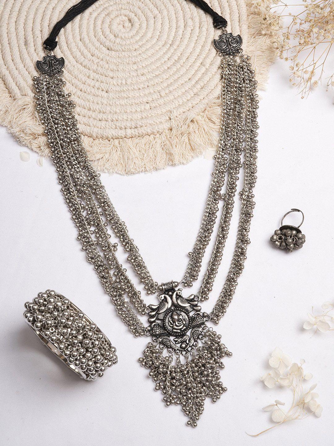 teejh oxidised silver-toned variija jewellery set