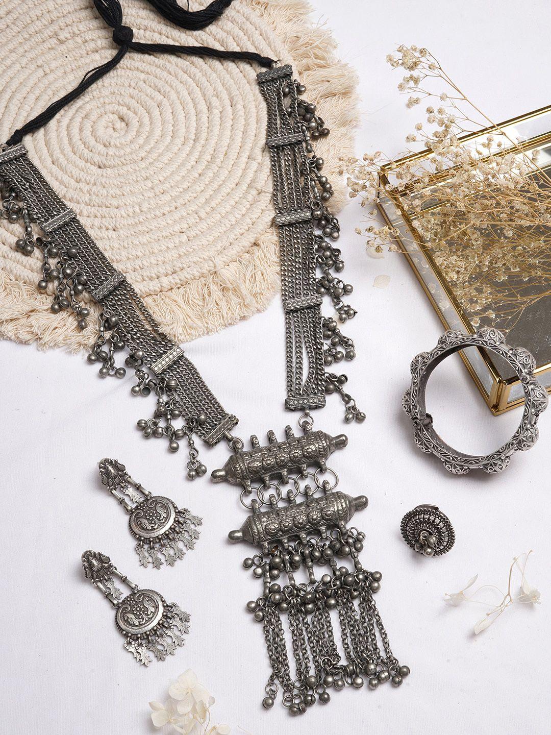 teejh oxidised silver-toned vasana jewellery set