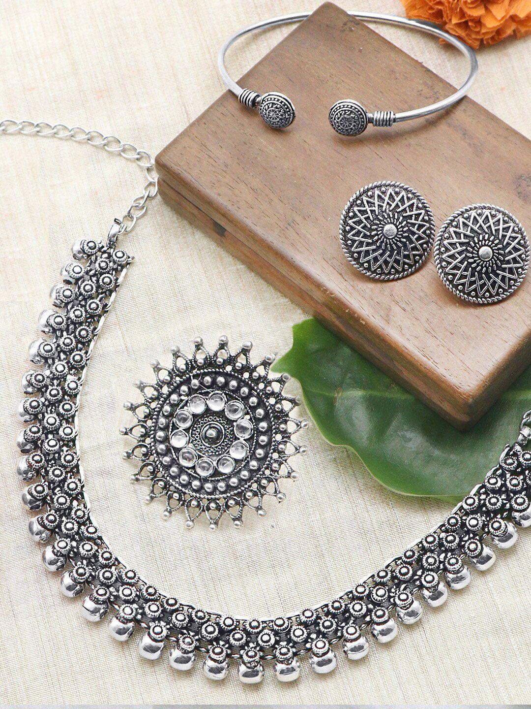 teejh paalika silver-toned teejh paalika oxidised jewellery gift set