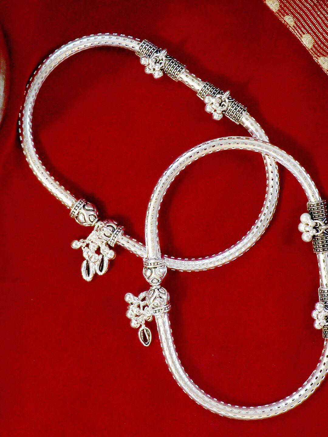 teejh set of 2 oxidized silver-toned anklets