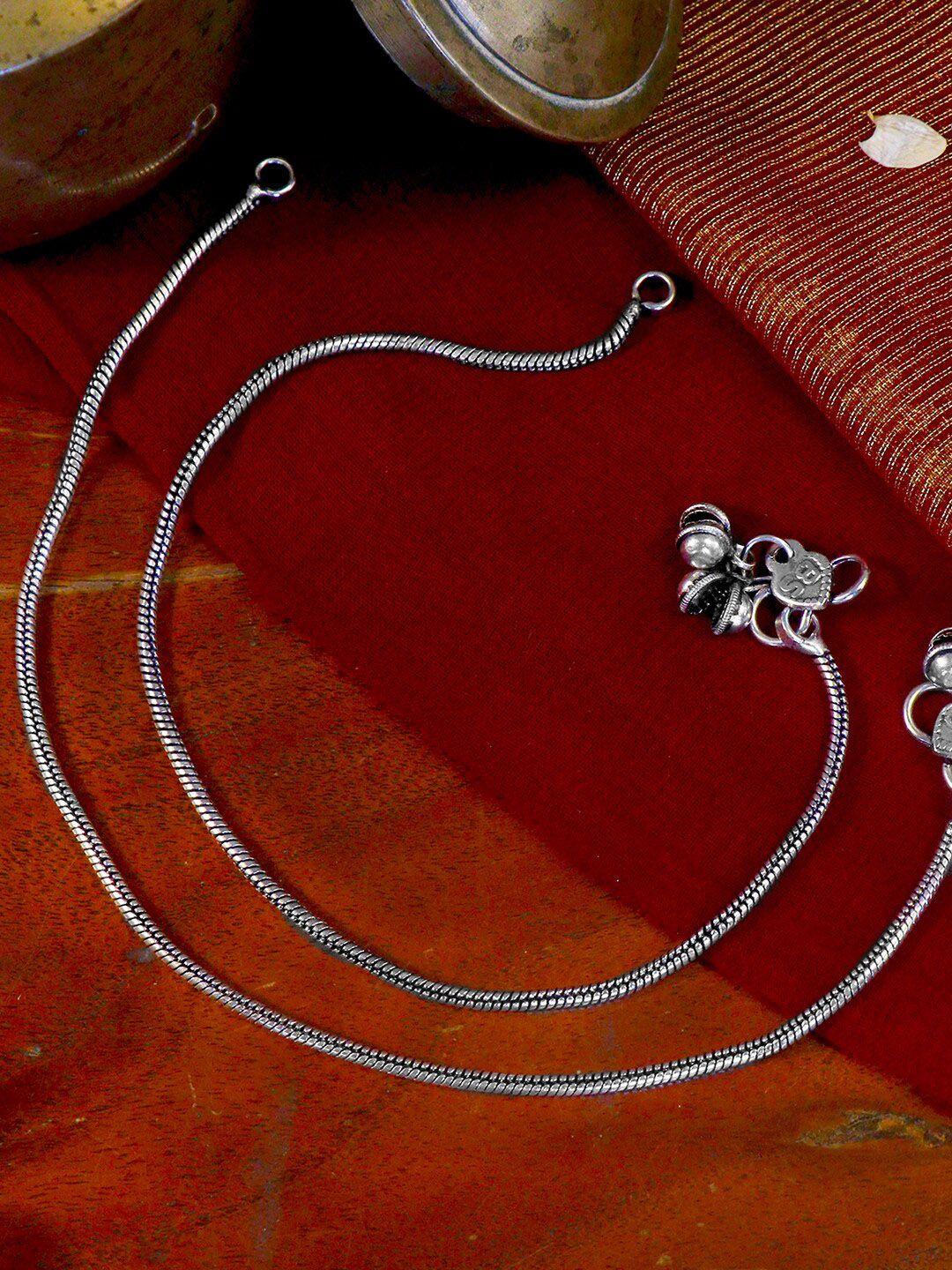 teejh set of 2 oxidized silver-toned single line ghungroo anklets