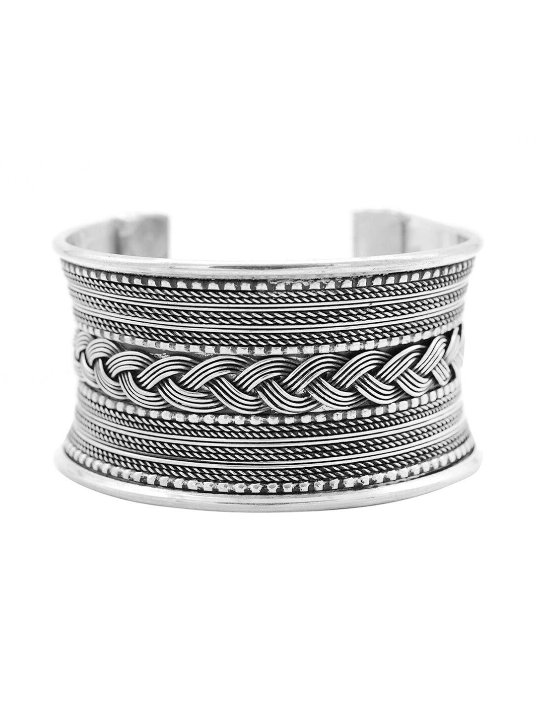 teejh set of 4 women silver-toned brass oxidised silver-plated wraparound bracelet