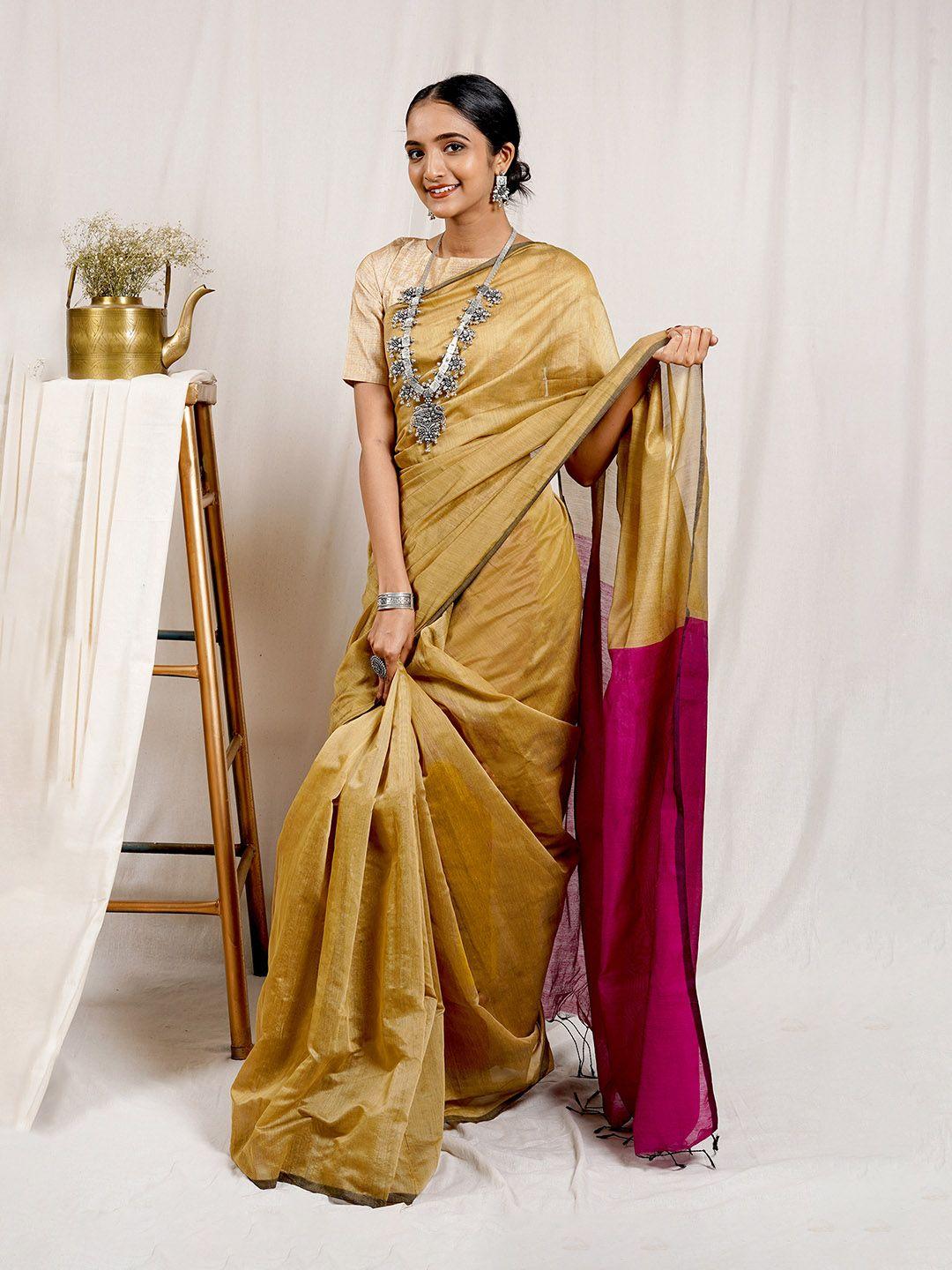 teejh silk cotton half & half saree