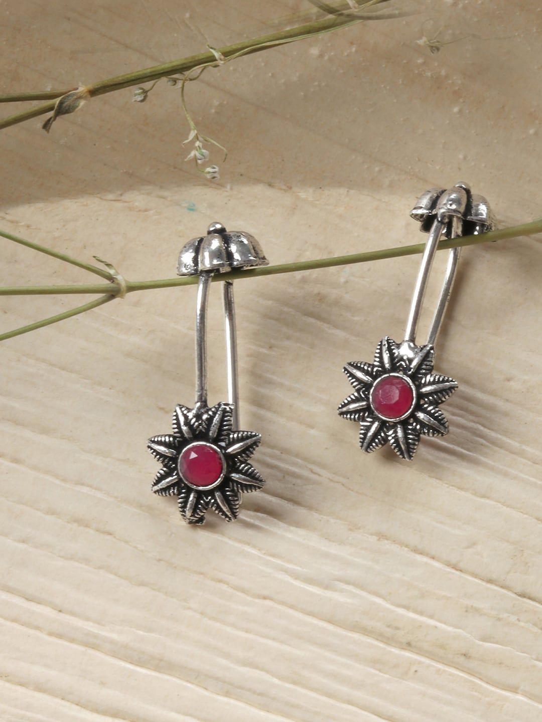 teejh silver-plated & pink contemporary ear cuff earrings