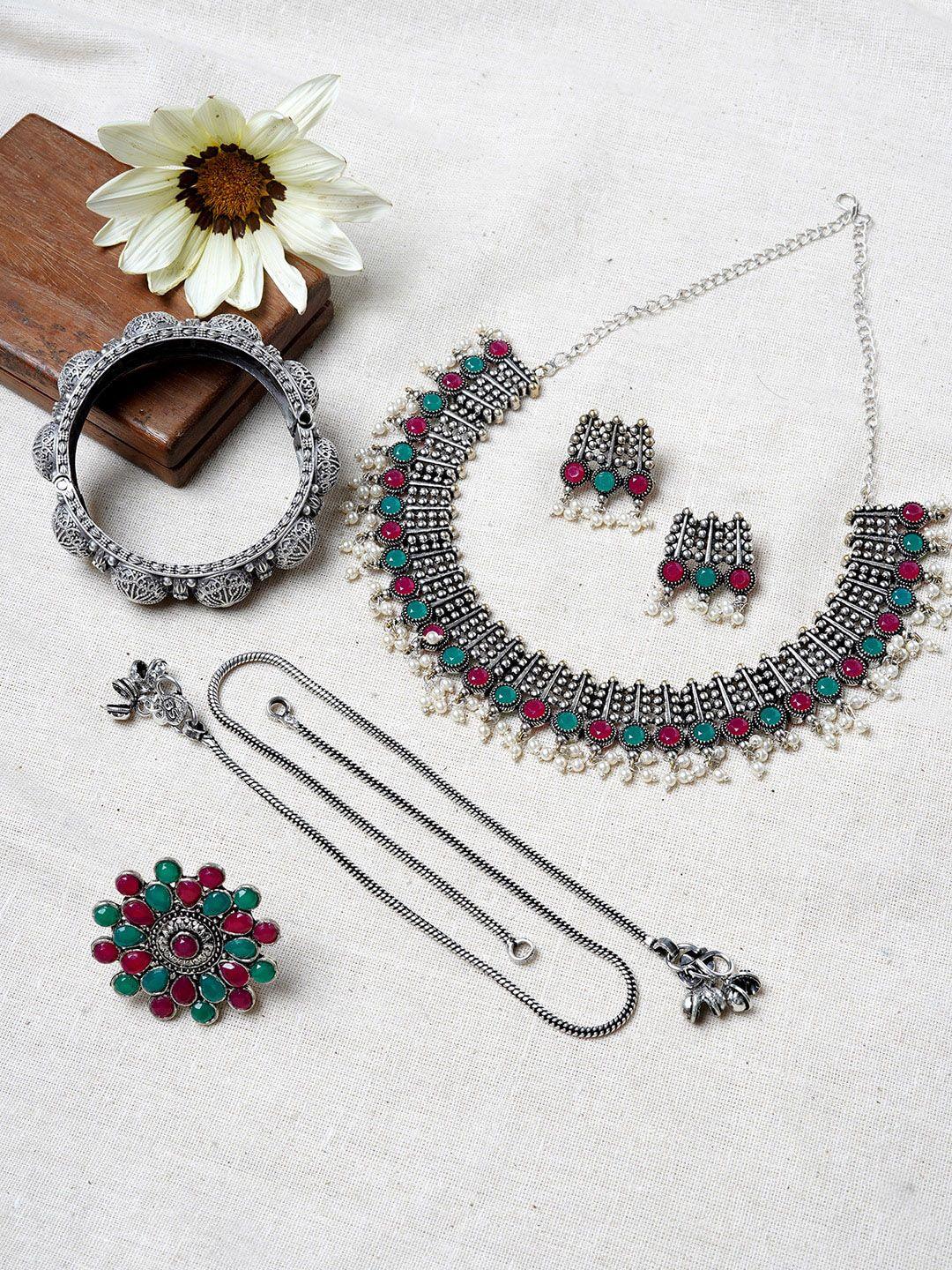 teejh silver-plated ghungroo-studded jewellery set