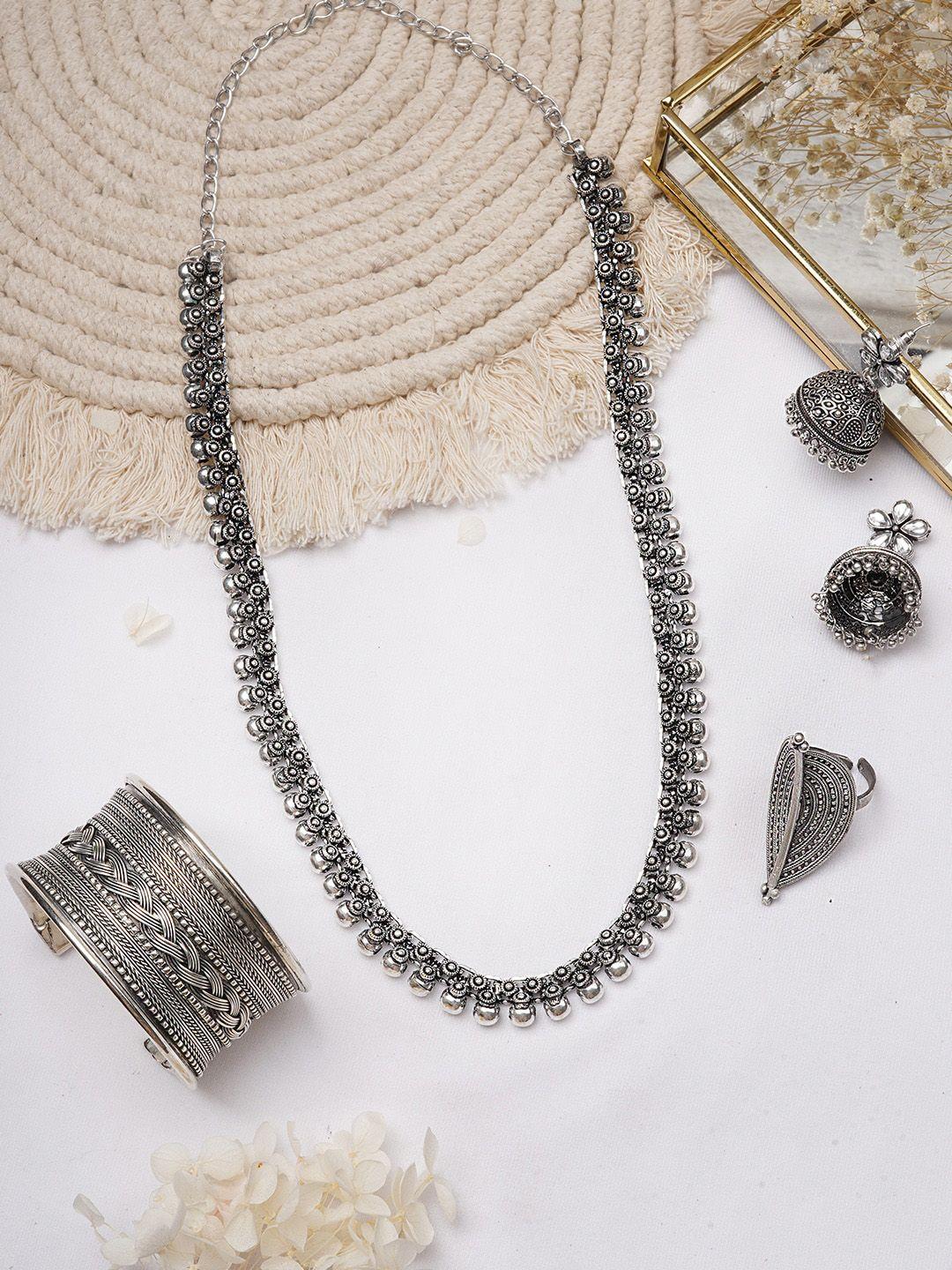 teejh silver-toned ghungroo oxidised jewellery set