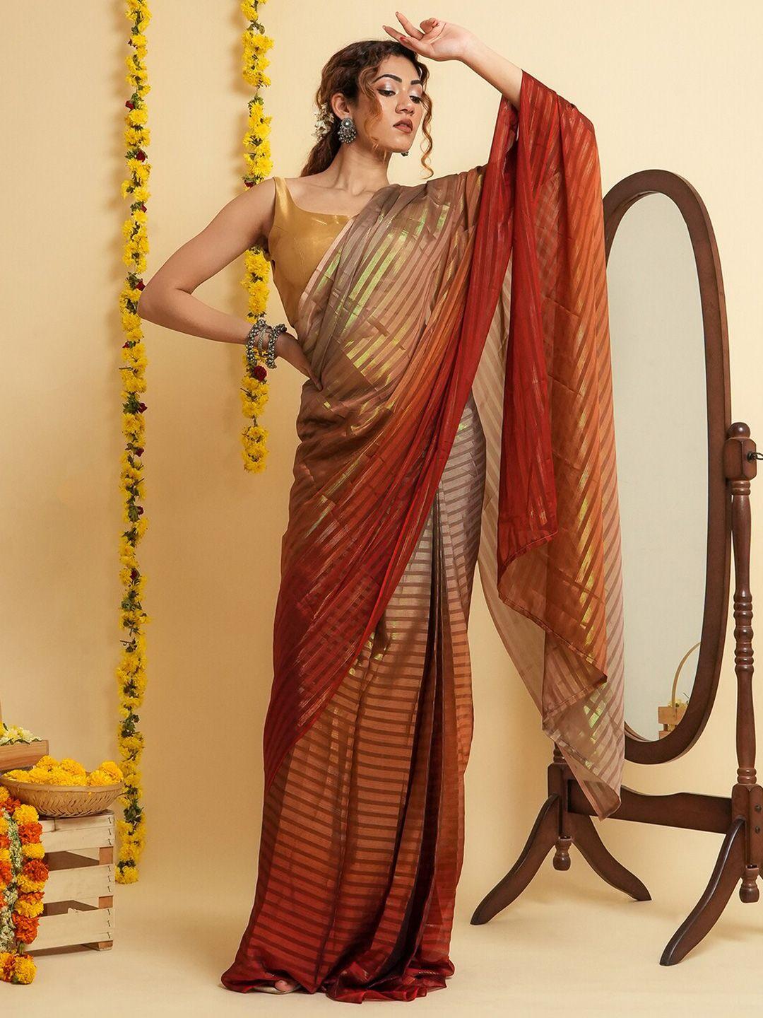 teejh striped zari satin ready to wear saree