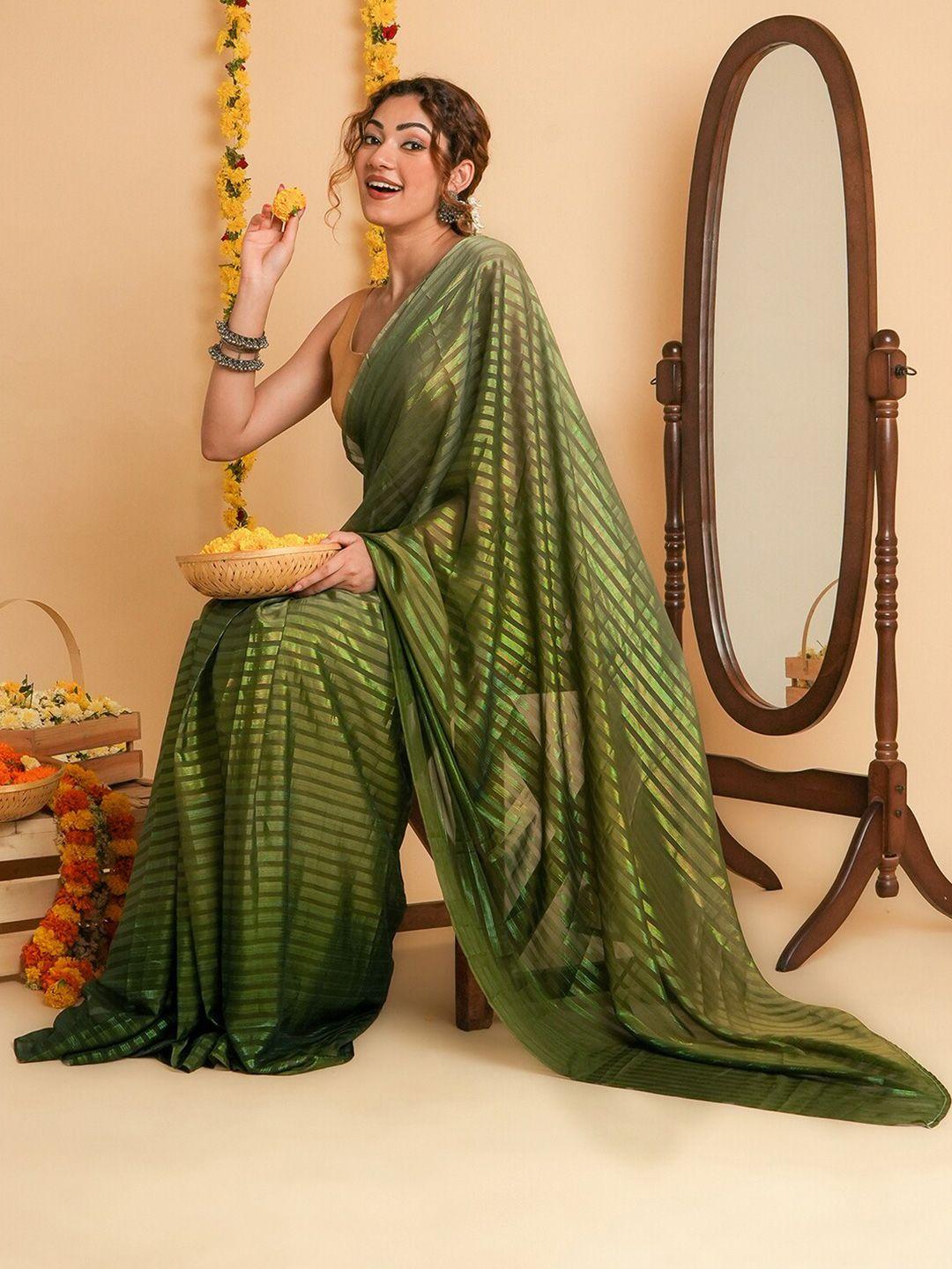 teejh striped zari satin ready to wear saree