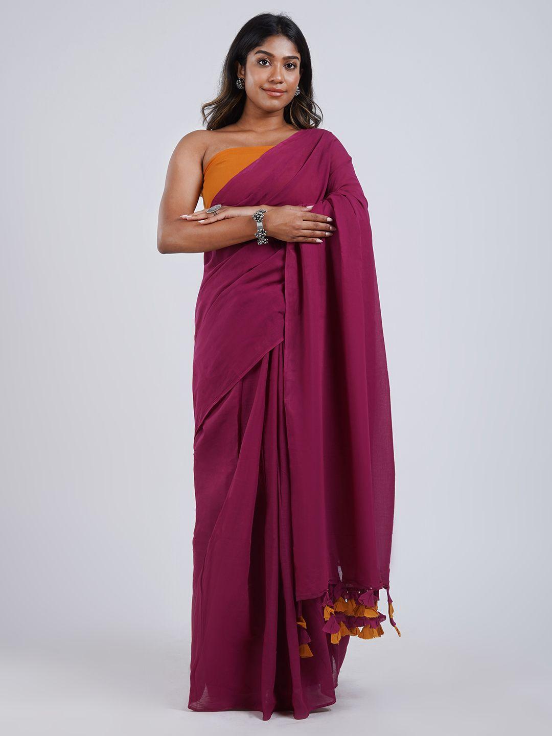 teejh tasseled pure cotton saree