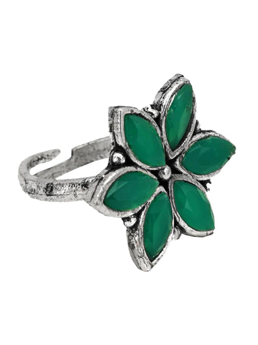 teejh women ageless green stone silver ring