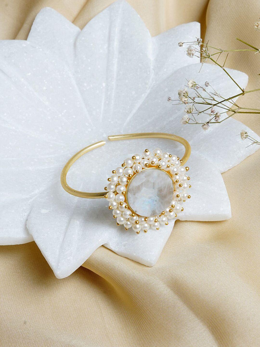 teejh women brass pearls gold-plated bangle-style bracelet