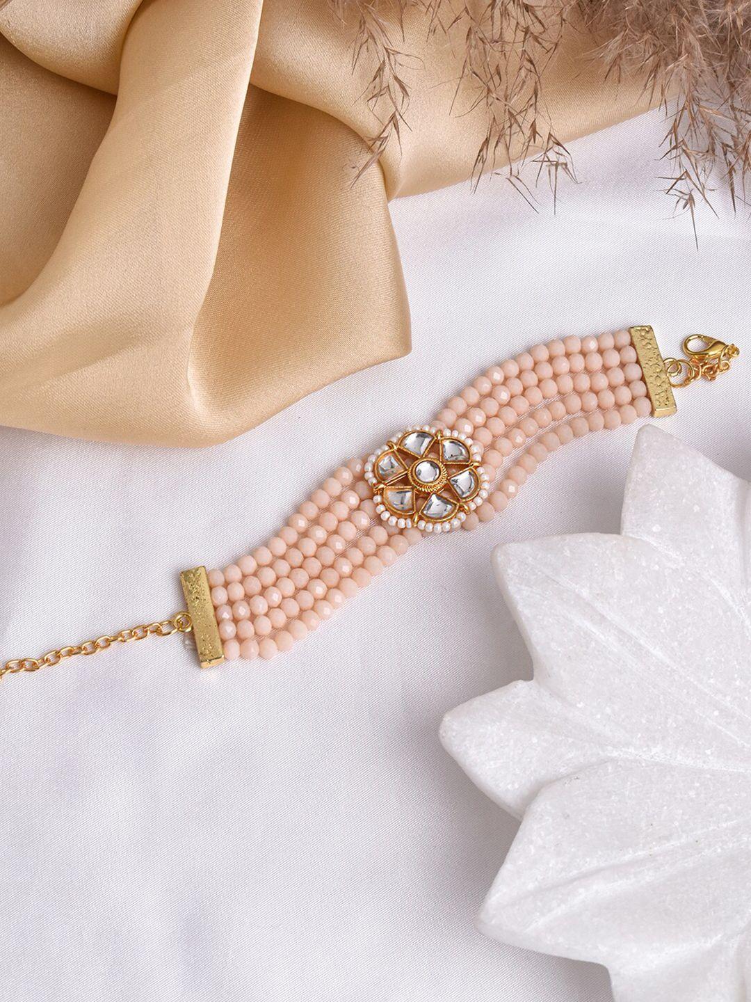 teejh women gold-toned & pink brass multistrand bracelet