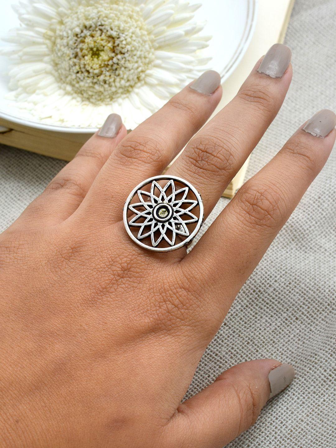 teejh women oxidised silver-plated adjustable finger ring