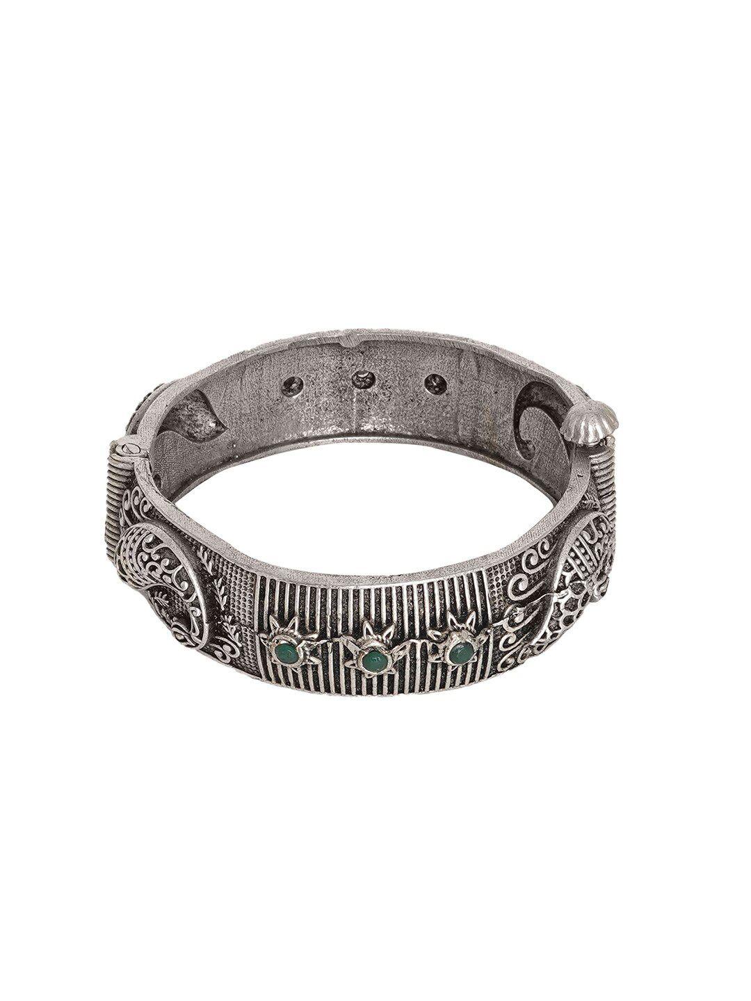 teejh women silver-toned brass oxidised silver-plated bangle-style bracelet