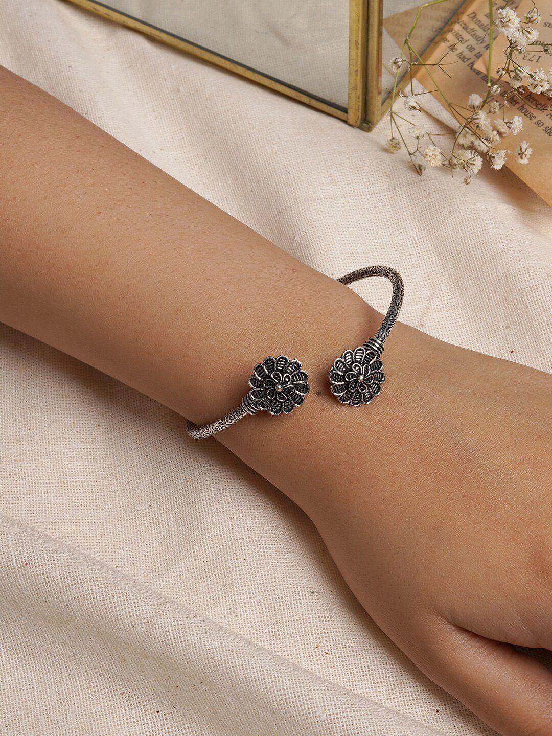 teejh women silver-toned oxidised silver-plated bangle-style bracelet