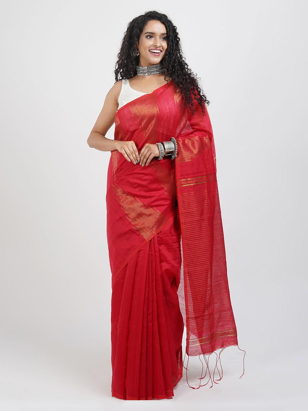 teejh woven design silk cotton saree