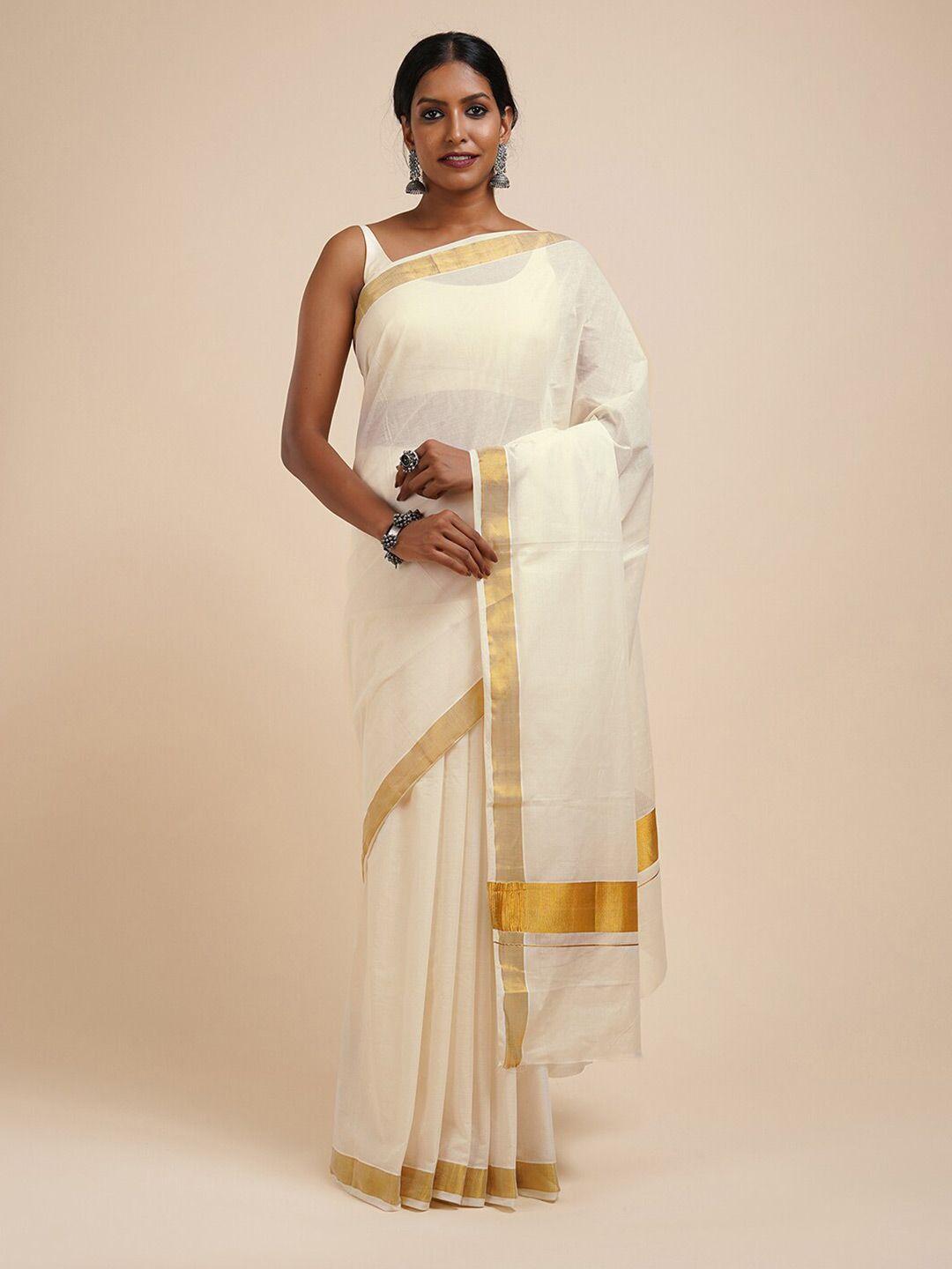 teejh zari cotton kasavu saree