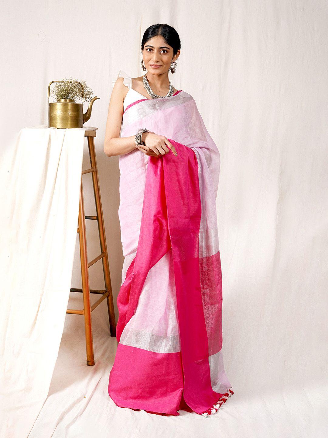 teejh zari linen blend saree