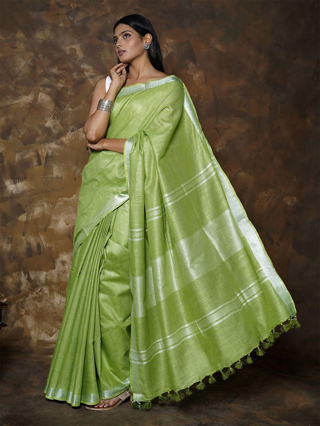 teejh zari linen blend saree